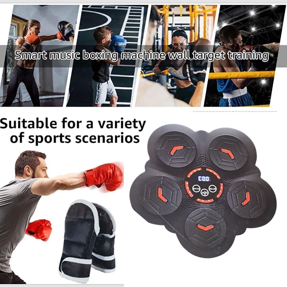 MACCHINA DA BOXE RITMO MUSICALE BOXING MACHINE BLUETOOTH GUANTI PUGILATO