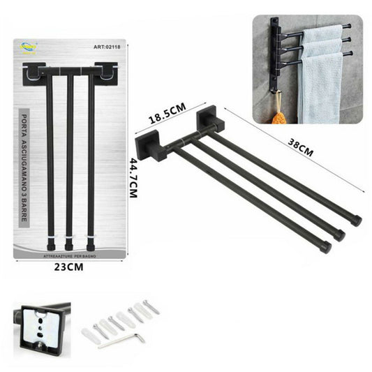 PORTE-SERVIETTES 3 BARRES SUPPORT MURAL POUR SALLE DE BAIN BARRE MAISON NOIR 02118