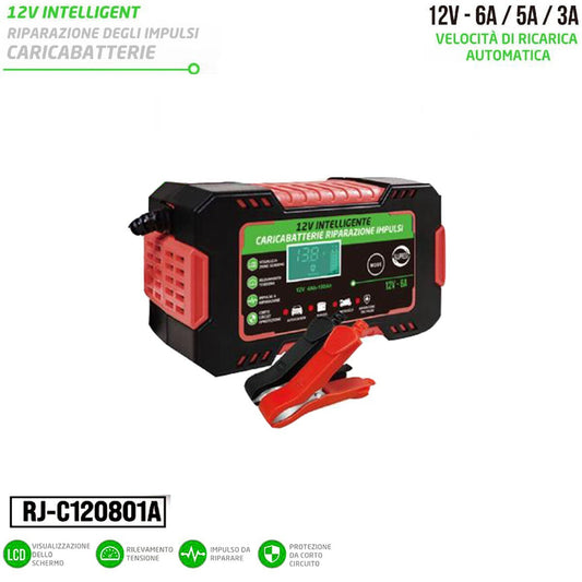 CARICABATTERIA PER AUTO 12V 3A 5A 6A CARICA AUTOMATICO INTELLIGENTE AUTO MOTO