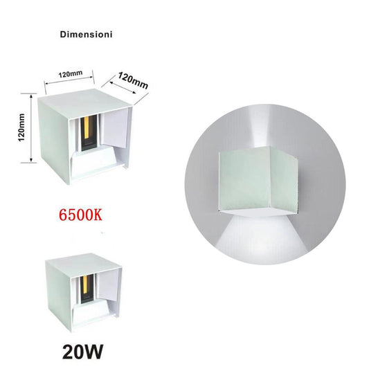 APPLIQUE LED COB LAMPADA PARETE 20W QUADRATO BIANCO FREDDO INTERNO ESTERNO 18