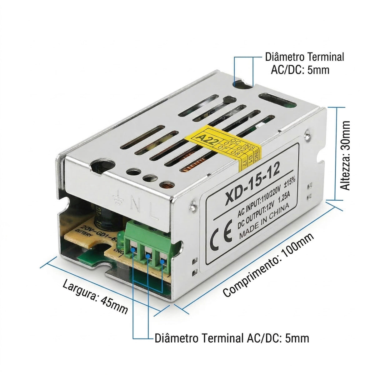 ALIMENTATION STABILISÉE 12V 1.25A TRANSFORMATEUR À DÉCOUPAGE LED CCTV TRIMMER