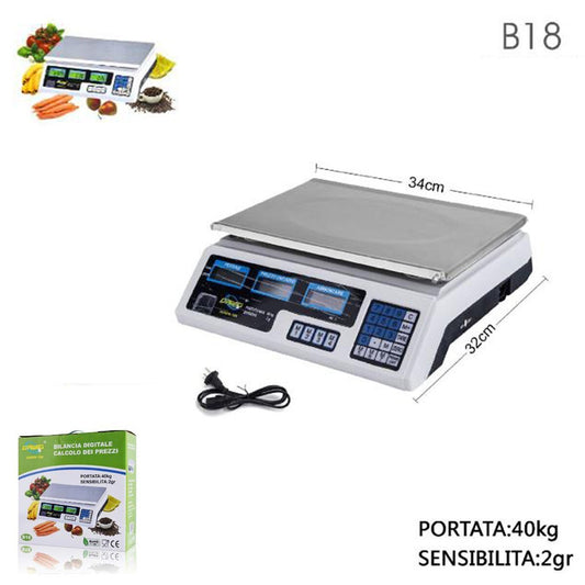 BALANCE DE COMPTOIR NUMÉRIQUE ALIMENTAIRE 2 EN 1 MAX 40KG PRÉCISION 2GR 3 ÉCRANS B18