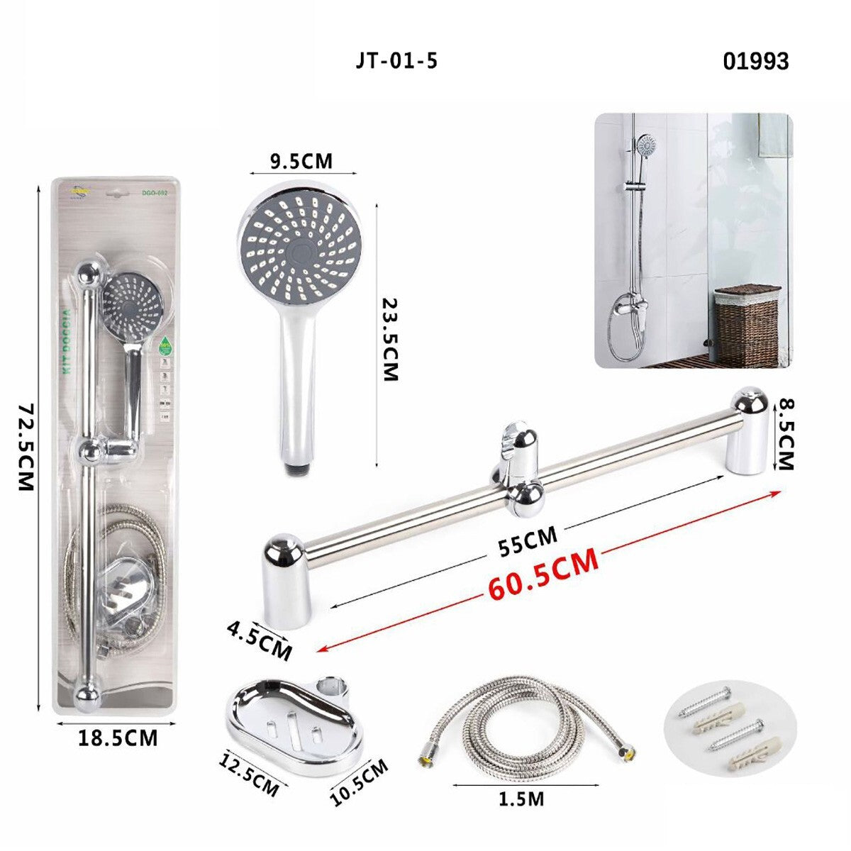 ATSTA SALISCENDI SOFFIONE CROMATO DOCCETTA BAGNO DOCCIA TUBO ROTONDO 01993