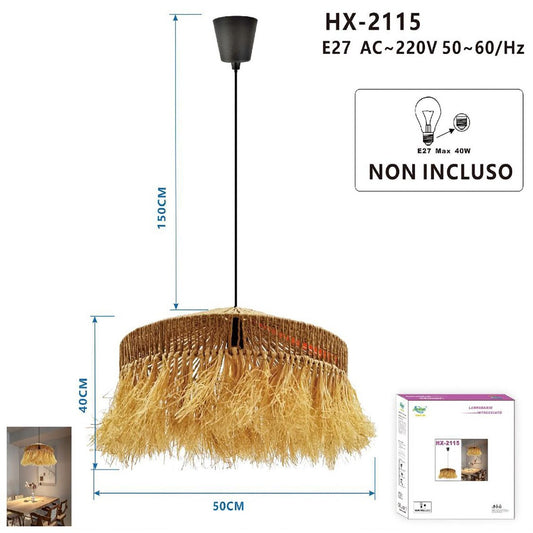 LUSTRE SUSPENSION ROTIN NATUREL JUTE TRESSÉ E27 PLAGE ET-31387