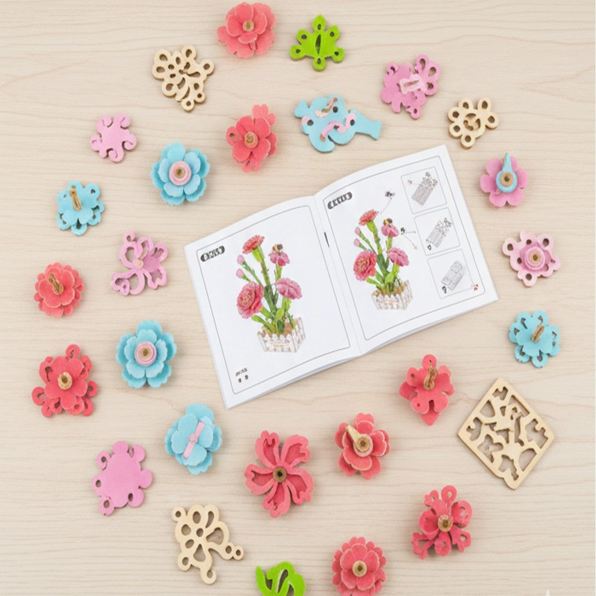 PUZZLE 3D GAROFANO LEGNO 153PZ FIORI ARTIFICIALI COSTRUZIONI REGALO NATALE 32389