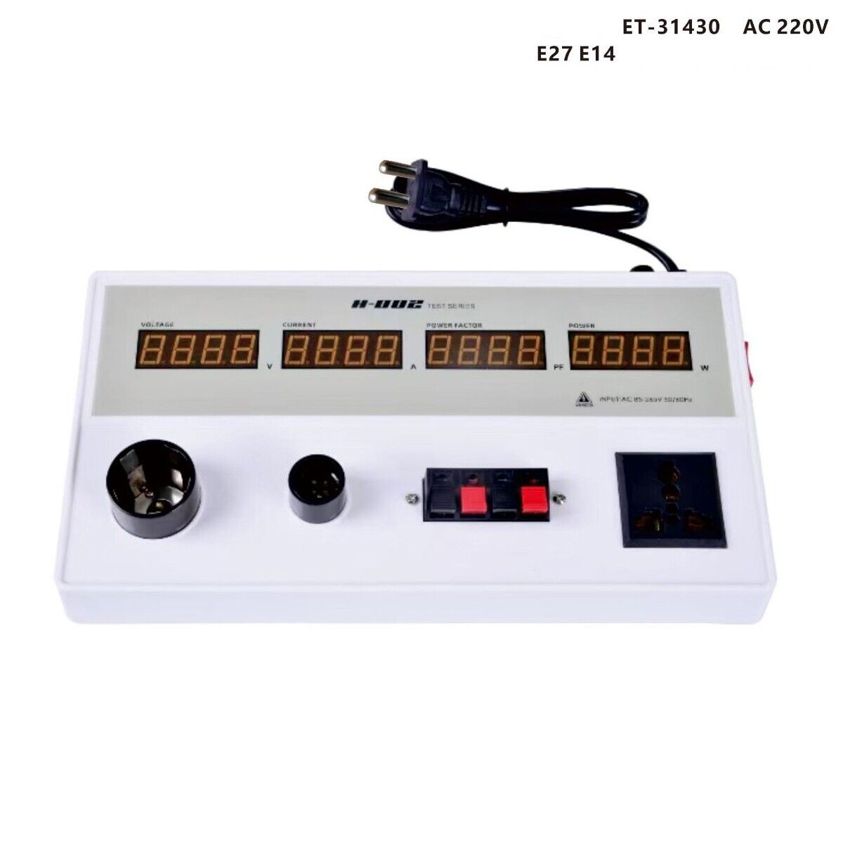 TESTER BANCO APPLIQUE LAMPADE E27 E14 LED MISURAZIONE DISPLAY POTENZA LAMPADINE