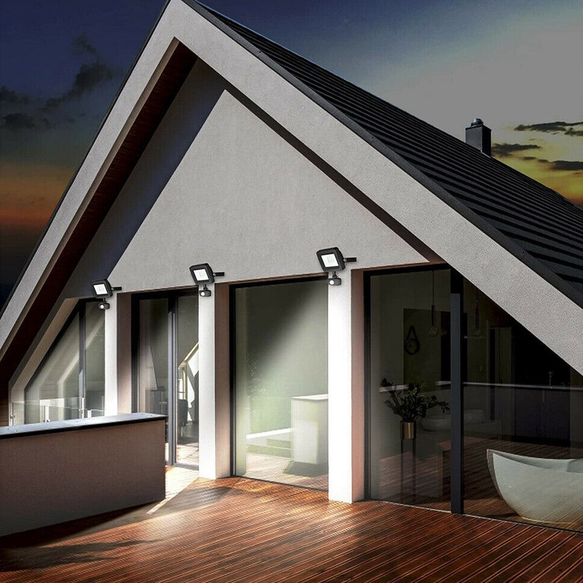 FARO LED FARETTO GIARDINO 100W LUCE FREDDA SENSORE MOVIMENTO CREPUSCOLARE