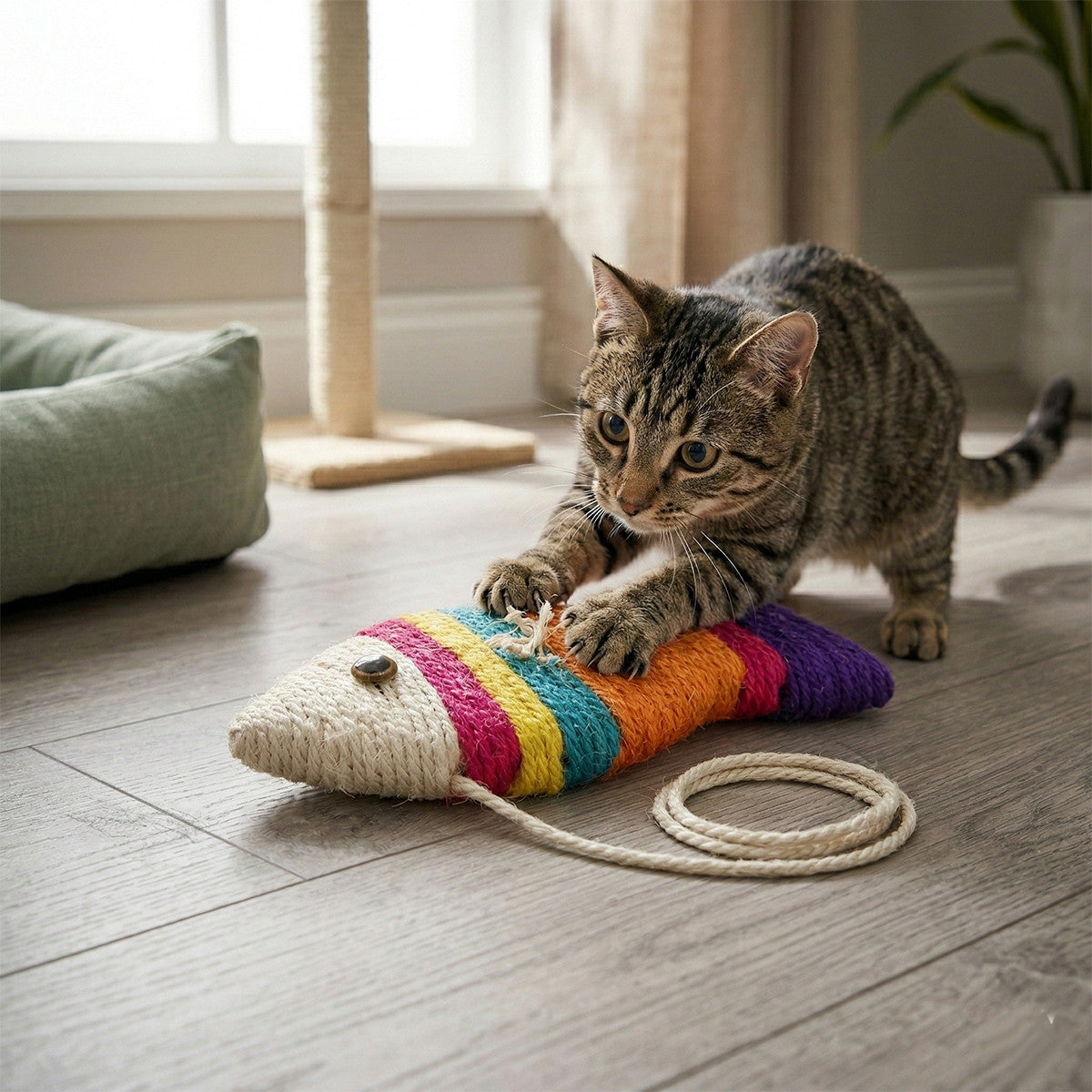 ARBRE À CHAT POISSON JEU À GRATTER POUR CHAT FORME 25X12CM