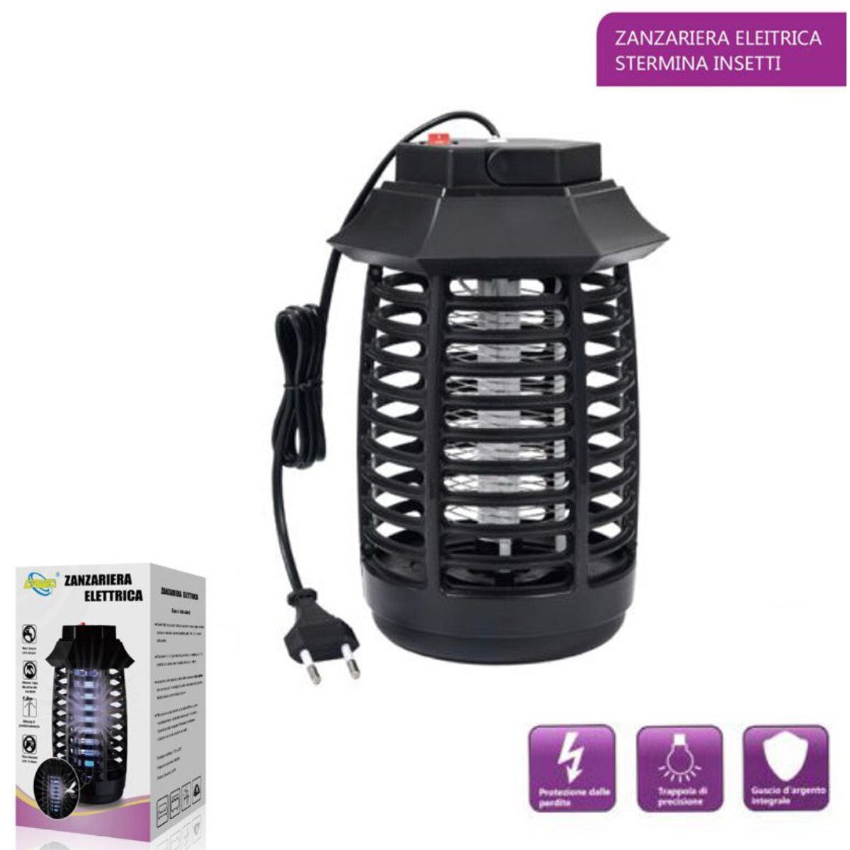 MOUSTIQUAIRE ÉLECTRIQUE ANTI-MOUSTIQUES MOUCHES LAMPE UV LED 2W INSECTICIDE ET-03310