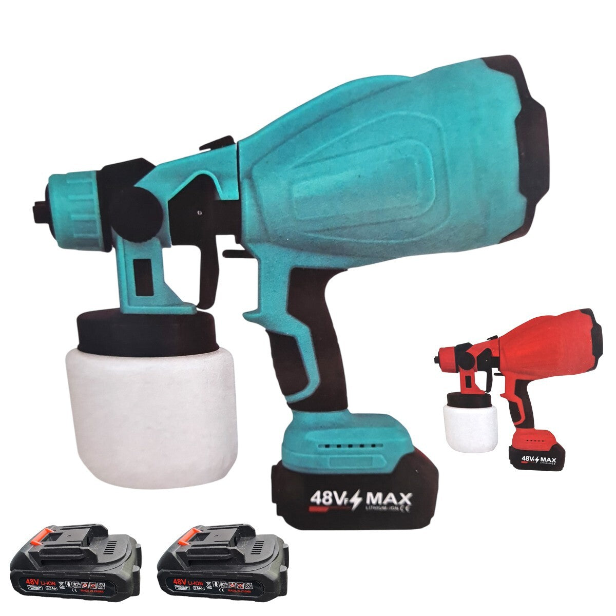 PISTOLA A SPRUZZO ELETTRICA DOPPIA BATTERIA UGELLO VERNICE HVLP 48V 800ML 180W