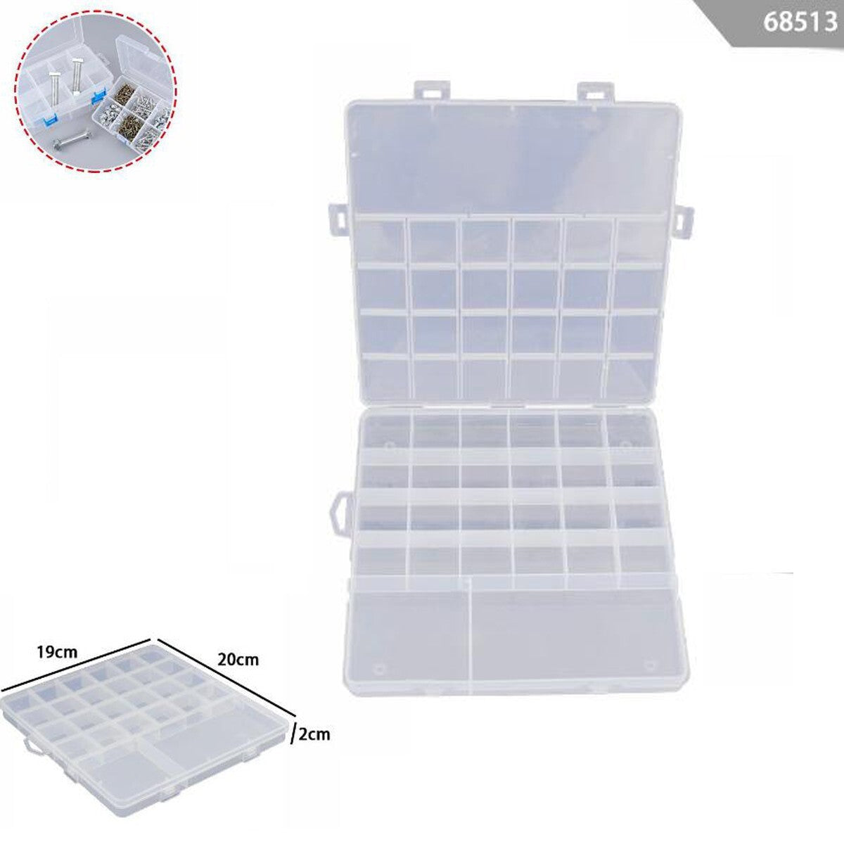 SCATOLA PLASTICA CONTENITORE GIOIELLI PERLINE UTENSILI VITI VARI SCOMPARTI 68513