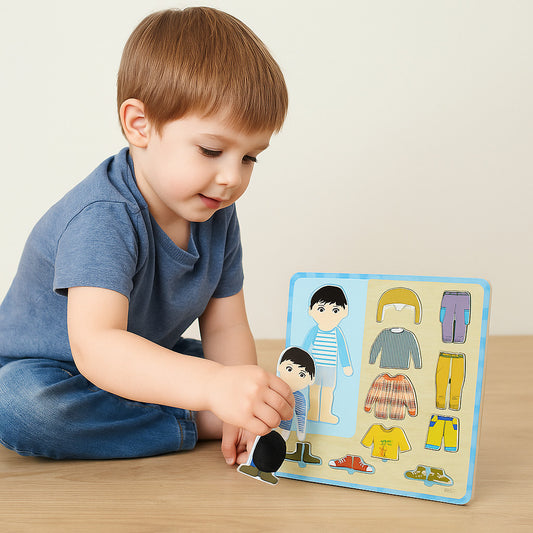 PUZZLE LEGNO INCASTRO EDUCATIVO BAMBINO VESTITI TSHIRT SENSORIALE BAMBINI 52995