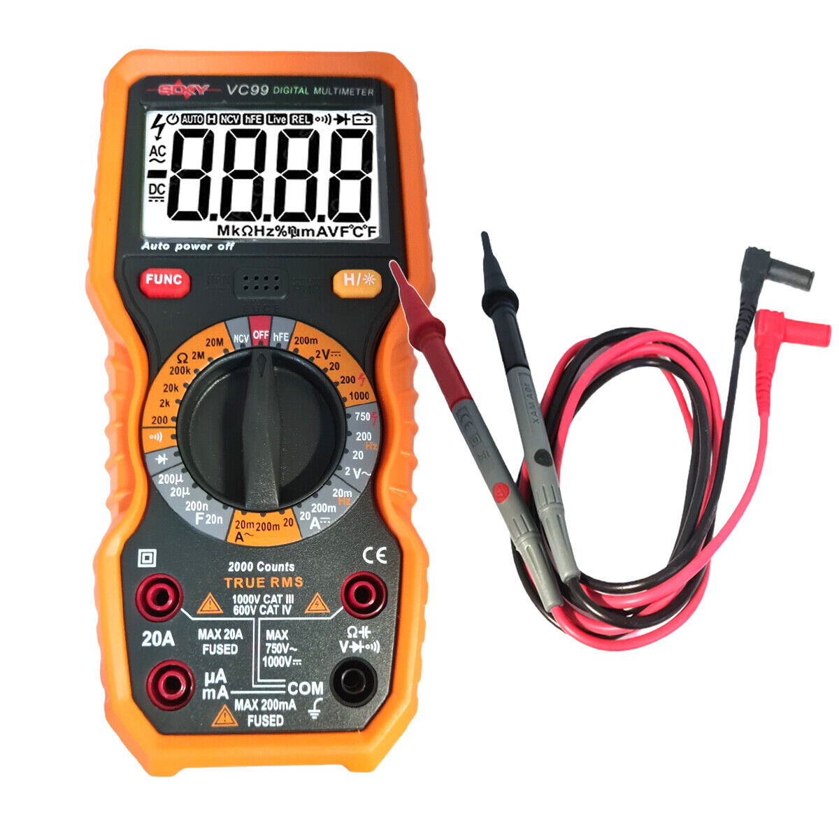 TESTER MULTIMETRO DIGITALE PUNTALI RILEVATORE AMPERE FARAD OHM VC99 AC DC 1000V
