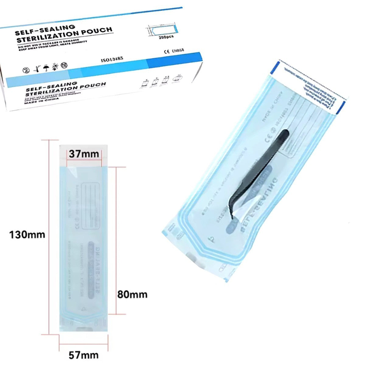 200 POCHETTES DE STÉRILISATION AUTO-ADHÉSIVES SCELLABLES ESTHÉTICIENNE DENTISTES 57X130MM