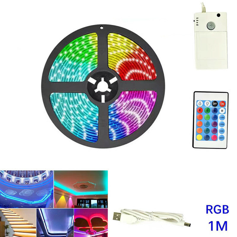 BANDE LED AVEC DÉTECTEUR DE MOUVEMENT INFRAROUGE USB BATTERIE 1M RGB TE-B0451