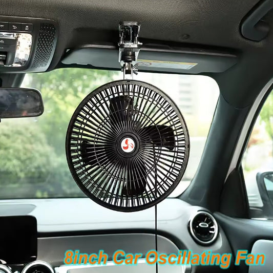 VENTILATORE OSCILLANTE AUTO CAMION 24V 8" SILENZIOSO CLIP PORTATILE METALLO NERO