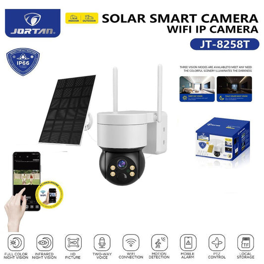 TELECAMERA VIDEOSORVEGLIANZA PANNELLO SOLARE WIFI SICUREZZA ALLARME JT-8258T