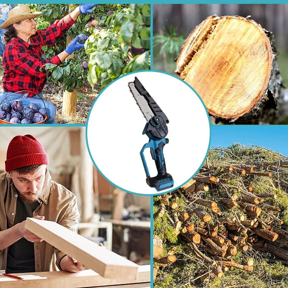 MINI SEGA ELETTRICA A BATTERIA 48V MOTOSEGA 8" CATENA POTATURA RAMI 2 BATTERIE