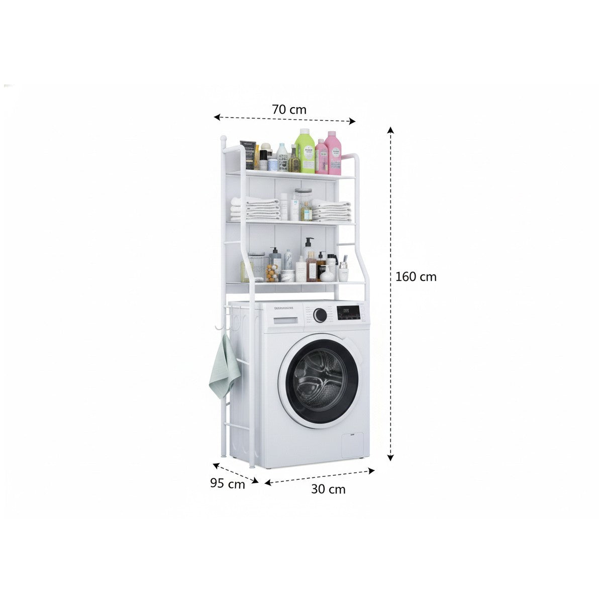 SCAFFALE LAVATRICE SALVASPAZIO BAGNO MOBILE 3 RIPIANI ORGANIZER METALLO BIANCO