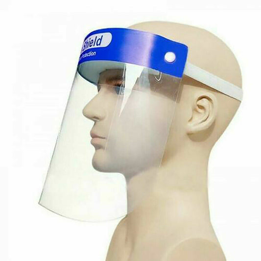 VISIÈRE DE PROTECTION INTÉGRALE TRANSAPARENTE POUR LE VISAGE, ANTI-ÉCLABOUSSURES, À FIXATION FRONTALE