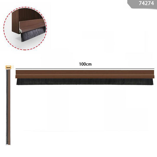 BAS DE PORTE ADHÉSIF PVC RIGIDE AVEC BROSSE 100CM MARRON