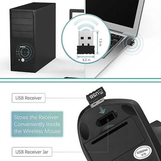 MOUSE VERTICALE WIRELESS ERGONOMICO POLSO TUNNEL CARPALE 5 TASTI D5 3600 DPI