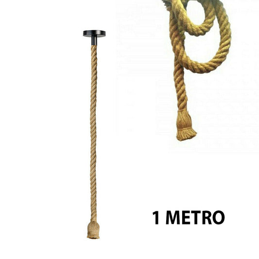 PORTALAMPADA LAMPADARIO SOFFITTO CORDA E27 EDISON PENDENTE NODO VINTAGE 1 MT