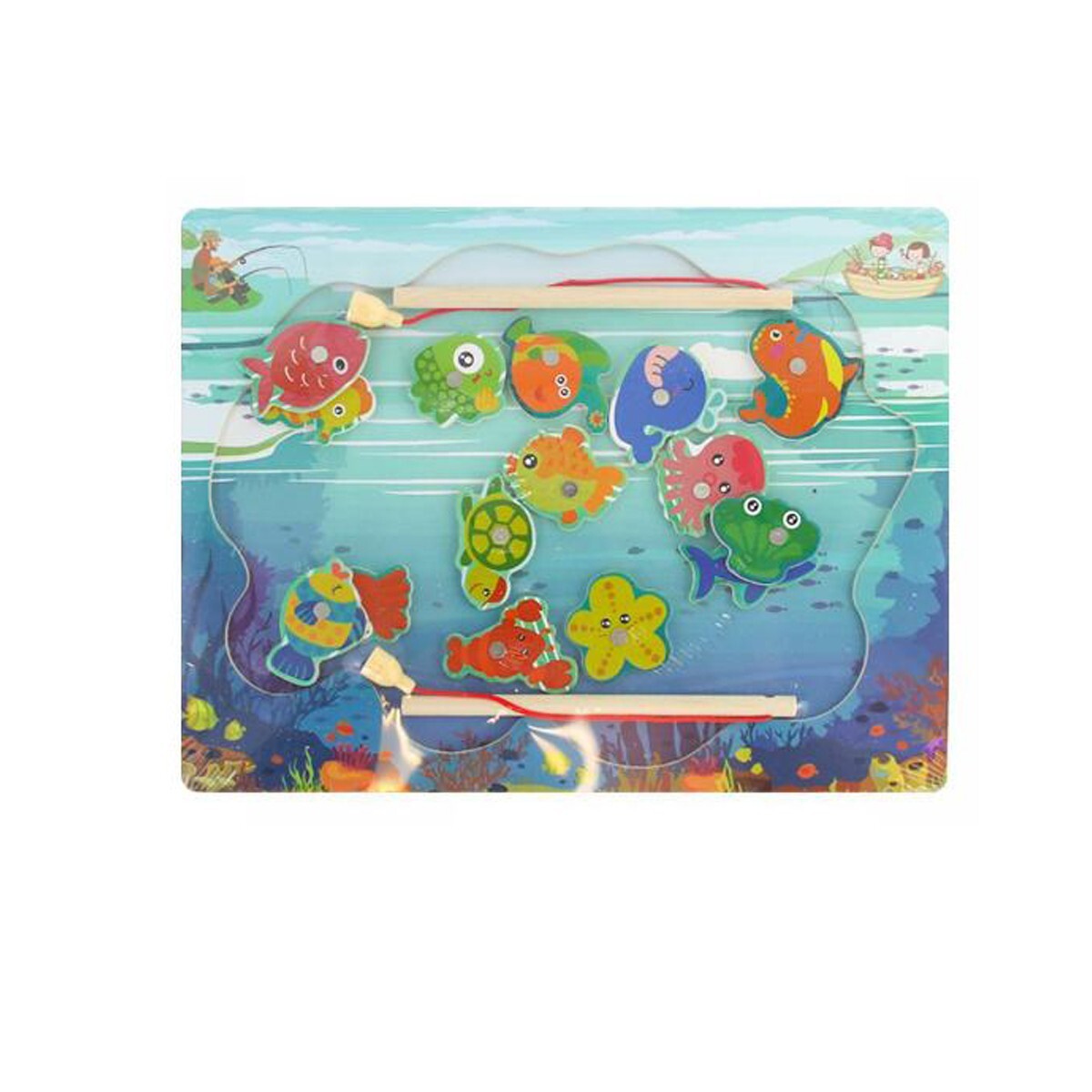 GIOCO EDUCATIVO LEGNO PESCA MAGNETICA COLORI ANIMALI MARINI BAMBINI 52283A