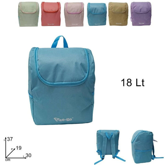 ZAINO TERMICO FREEGO 18 LITRI INTERNO ALLUMINIO VARI COLORI CHIUSURA ZIP VIAGGIO
