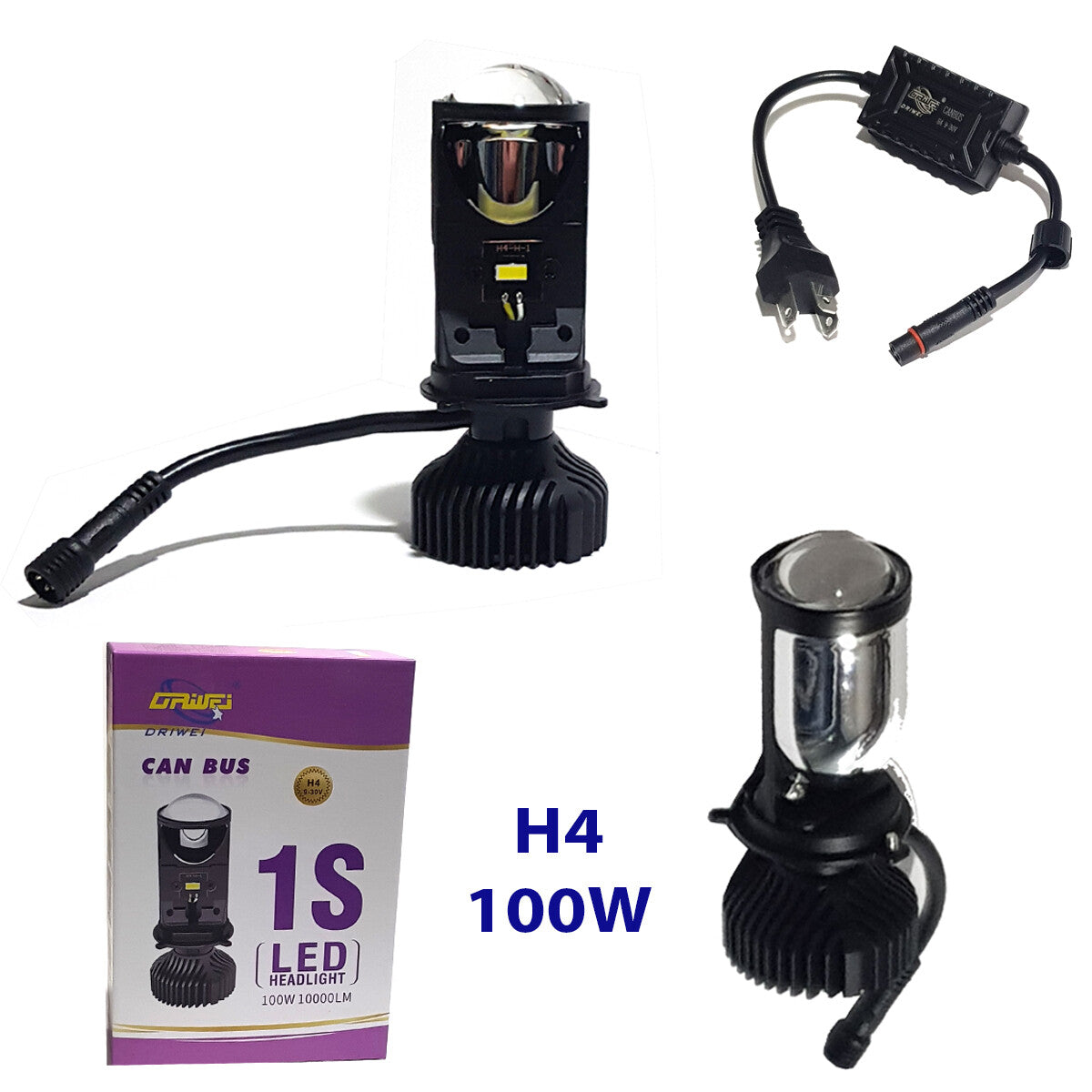 COPPIA LAMPADE FARI AUTO H4 100W LED CANBUS 1S 10000LM 6000K BIANCO FREDDO 0787