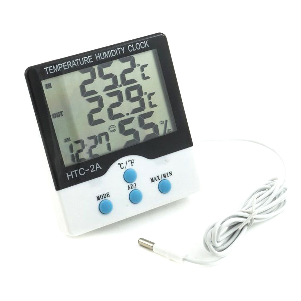 THERMOMÈTRE HYGROMÈTRE DIGITAL TEMPÉRATURE HUMIDITÉ HEURE DATE MAISON HTC-2 AVEC SONDE