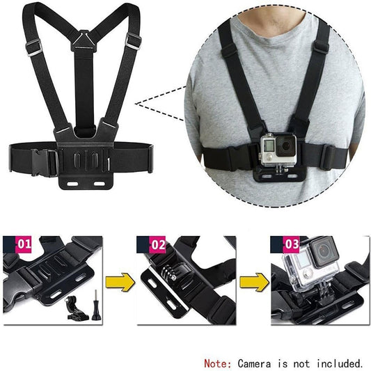 HARNAIS DE POITRINE POUR CAMÉRA SPORTIVE SUPPORT VIDÉO POITRINE 360° AS-08125