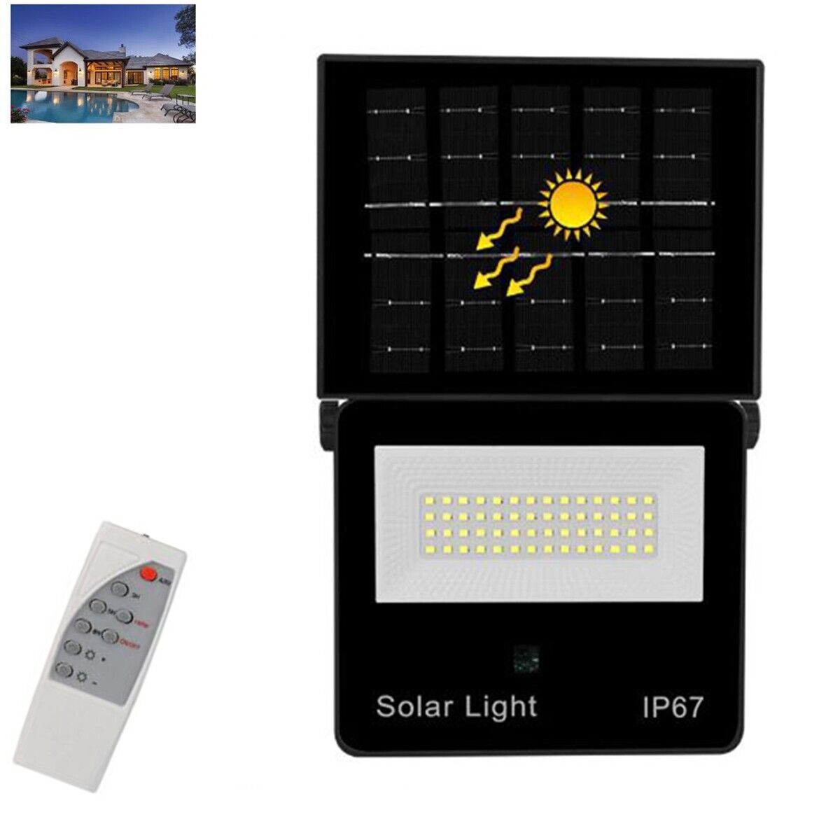 FARO LED FARETTO PANNELLO SOLARE CREPUSCOLARE IP67 48 LED TELECOMANDO TE-B0635