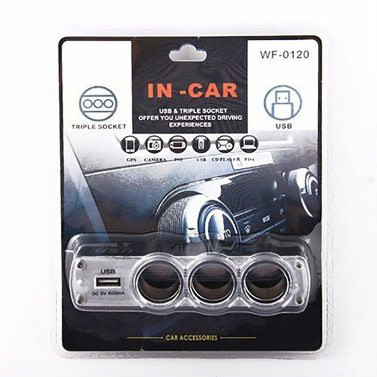 ADAPTATEUR USB VOITURE TRIPLE PRISE 12V CHARGEUR MULTIPLE TÉLÉPHONES WF-0120