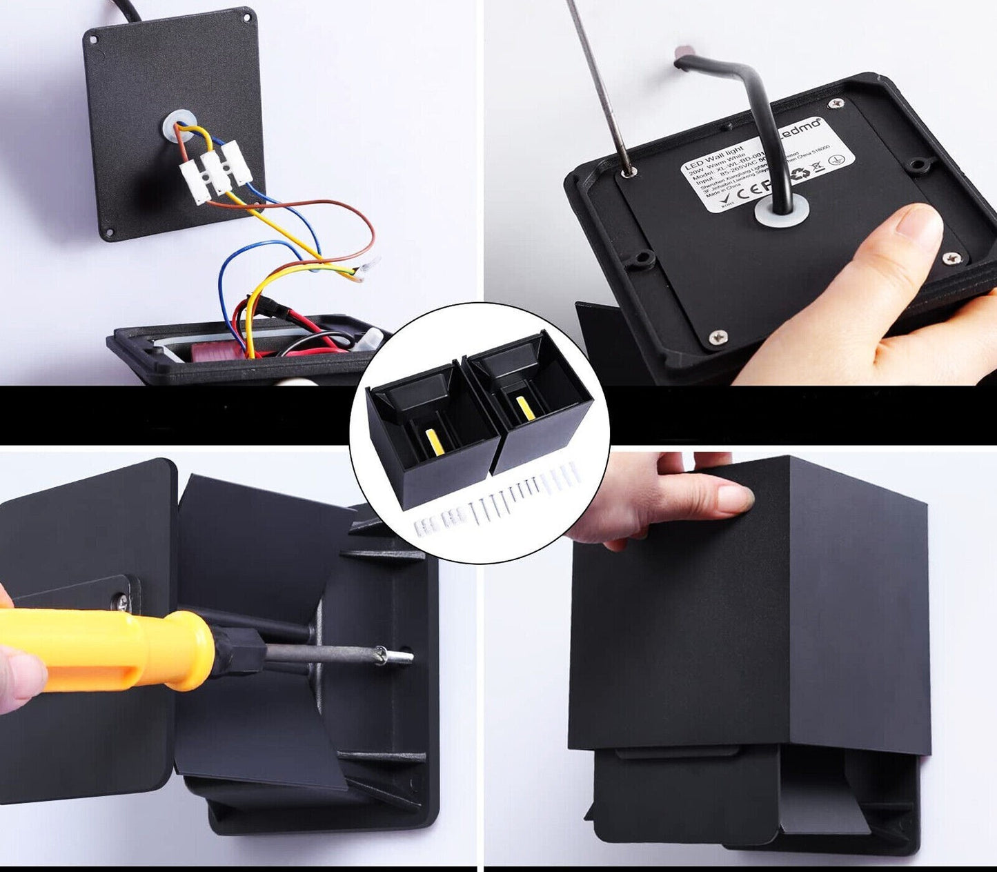 APPLIQUE LED COB LAMPADA PARETE 20W QUADRATO NERO NATURALE INTERNO ESTERNO 18