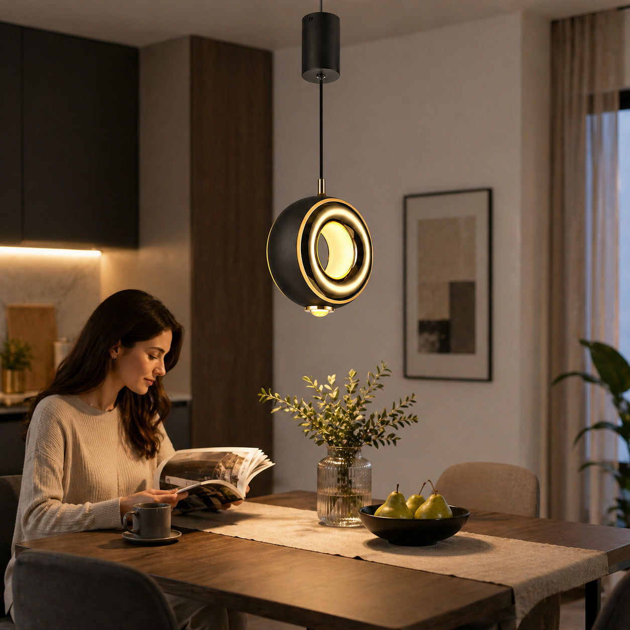 LAMPADARIO LED A SOSPENSIONE MODERNO TONDO NERO ORO 11W DIMMERABILE CCT LP027