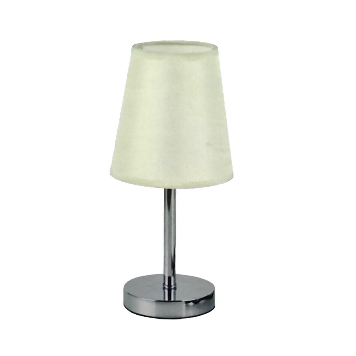 LAMPADA DA TAVOLO LUME COMODINO ABATJOUR ACCIAIO CROMATO TESSUTO CREMA TD-303