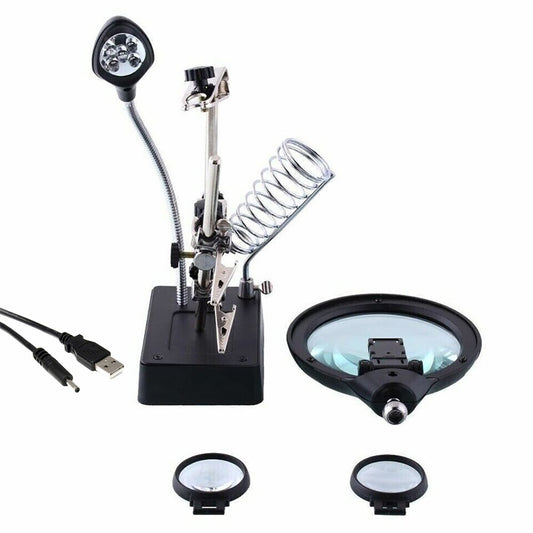 LOUPE GROSSISSANTE SOUDURE RÉPARATION 5 LED AUXILIAIRE PINCE USB TE800