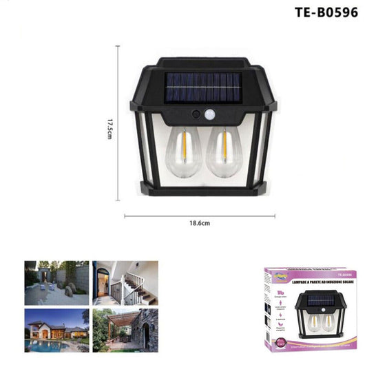 APPLIQUE LAMPADA DOPPIO LED MURO PARETE PER ESTERNO SOLARE CREPUSCOLARE GIARDINO