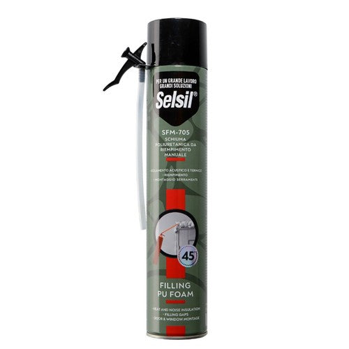 SCHIUMA POLIURETANICA ESPANSA MANUALE APPLICATORE ISOLAMENTO 750ML SELSIL SFM705
