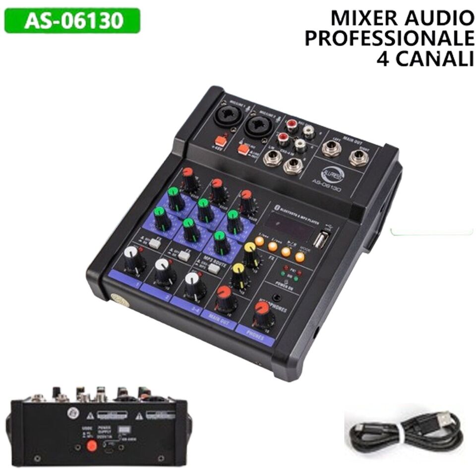 MIXER AUDIO PROFESSIONALE DJ SOUND CONSOLE PORTATILE 4 CANALI BLUETOOTH USB
