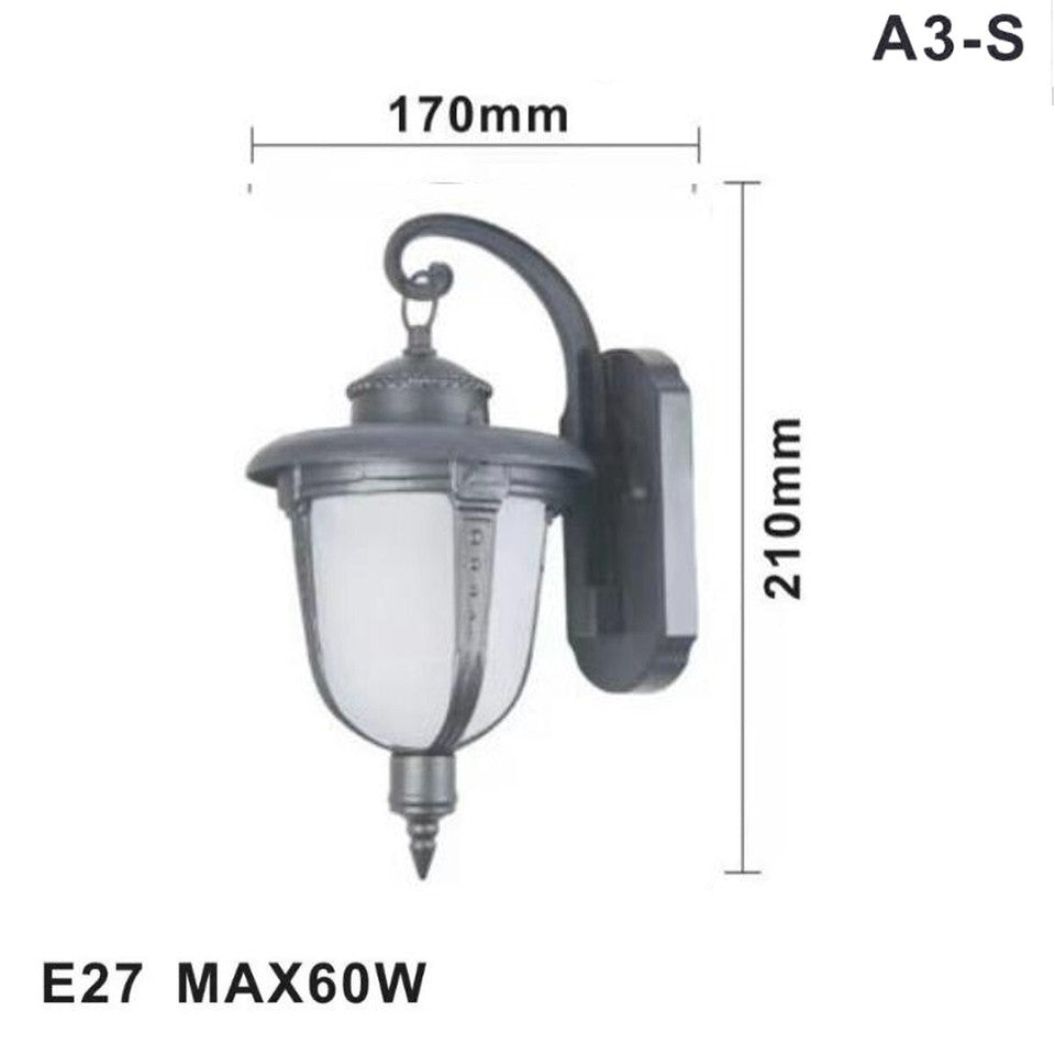 LAMPADA LANTERNA FARETTO MURO APPLIQUE GIARDINO ATTACCO E27 ESTERNO GRIGIO A3-S