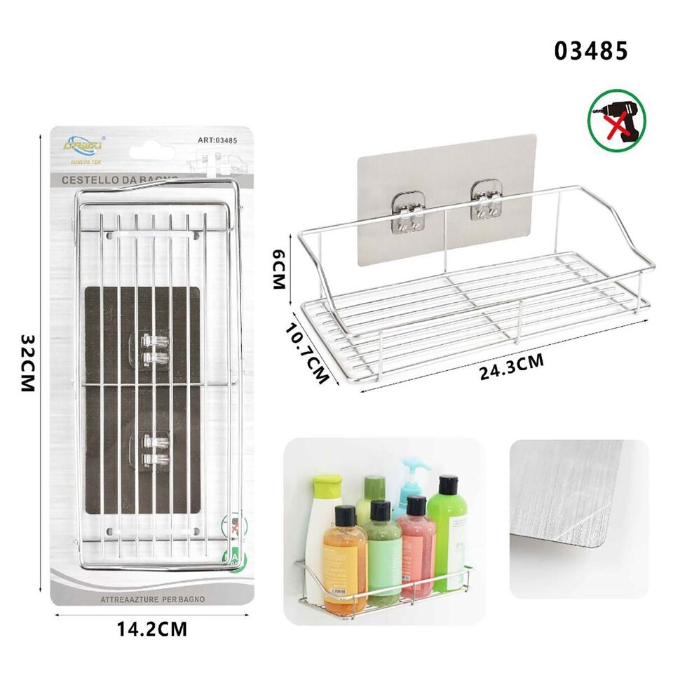 MENSOLA DA PARETE ADESIVA SCAFFALE ORGANIZER PORTAOGGETTI BAGNO CUCINA 03485