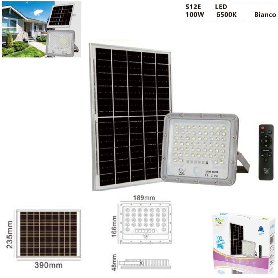 PROJECTEUR LED HAUTE LUMINOSITÉ PANNEAU SOLAIRE CRÉPUSCULAIRE TÉLÉCOMMANDE 100W