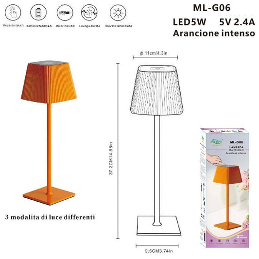 LAMPADA TAVOLO TOUCH LED MODERNA RICARICABILE BAR HOTEL RISTORANTE ARANCIONE 06