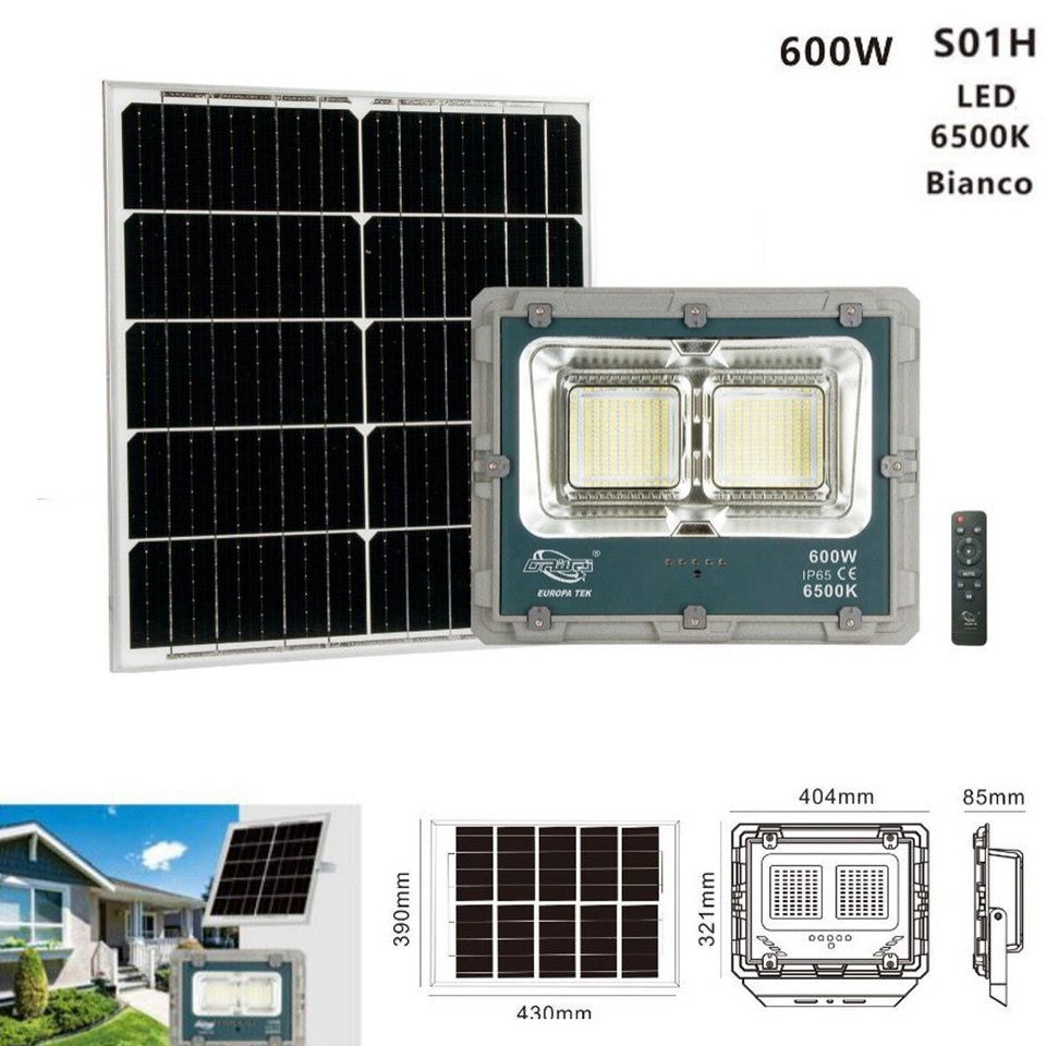 PROJECTEUR LED AVEC PANNEAU SOLAIRE LUMIÈRE FROIDE PROJECTEUR LED MAISON JARDIN EXTÉRIEUR 600W