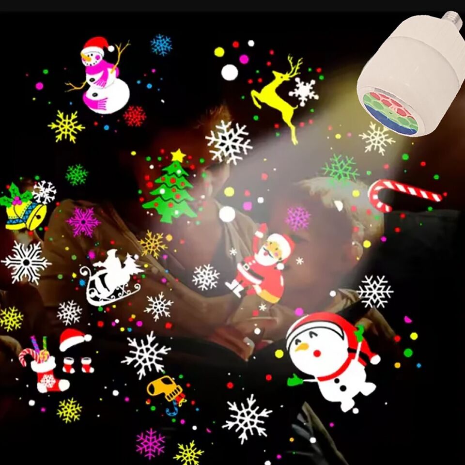 LAMPADA LAMPADINA LED RGB ROTANTE EFFETTO LUCI PROIETTORE E27 BABBO NATALE RENNE