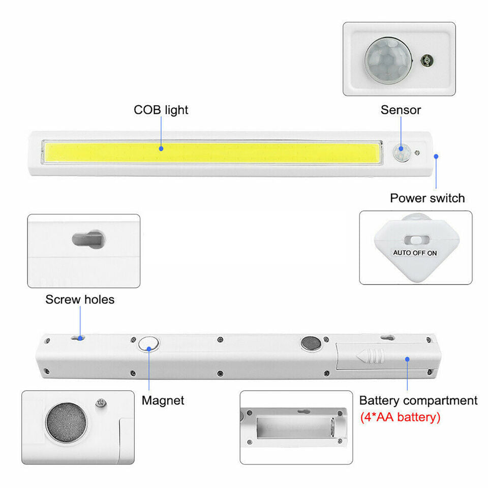 LUCE LED COB ARMADIO CUCINA SENSORE MOVIMENTO MAGNETICO LAMPADA NOTTURNA
