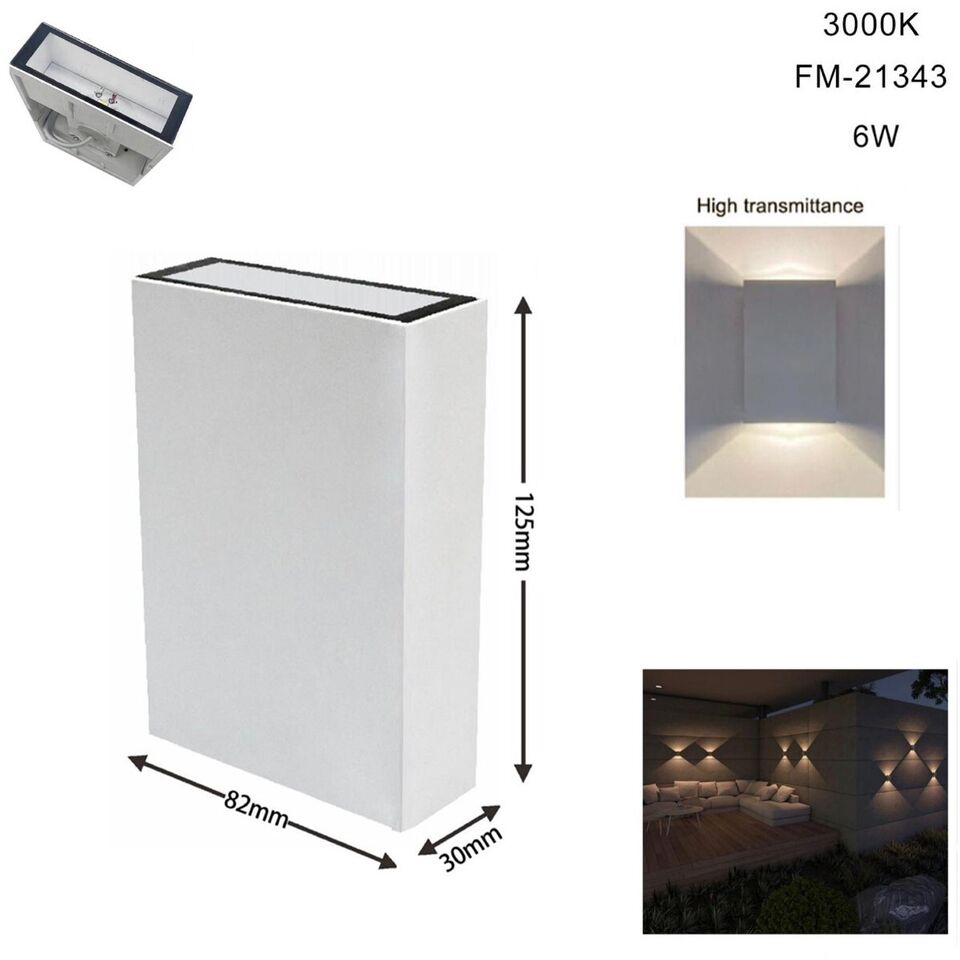 APPLIQUE PARETE LED 6W LAMPADA MURO IP65 MODERNO DOPPIA LUCE CALDA 3000K 21343