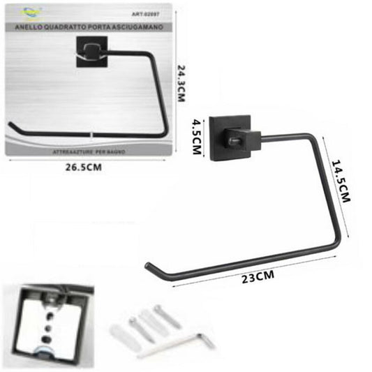 Porte-serviettes carré mural noir pour serviettes invité